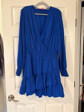 Lilly Pulitzer Cobalt Blue Long-Sleeve Tiered Wrap Dress